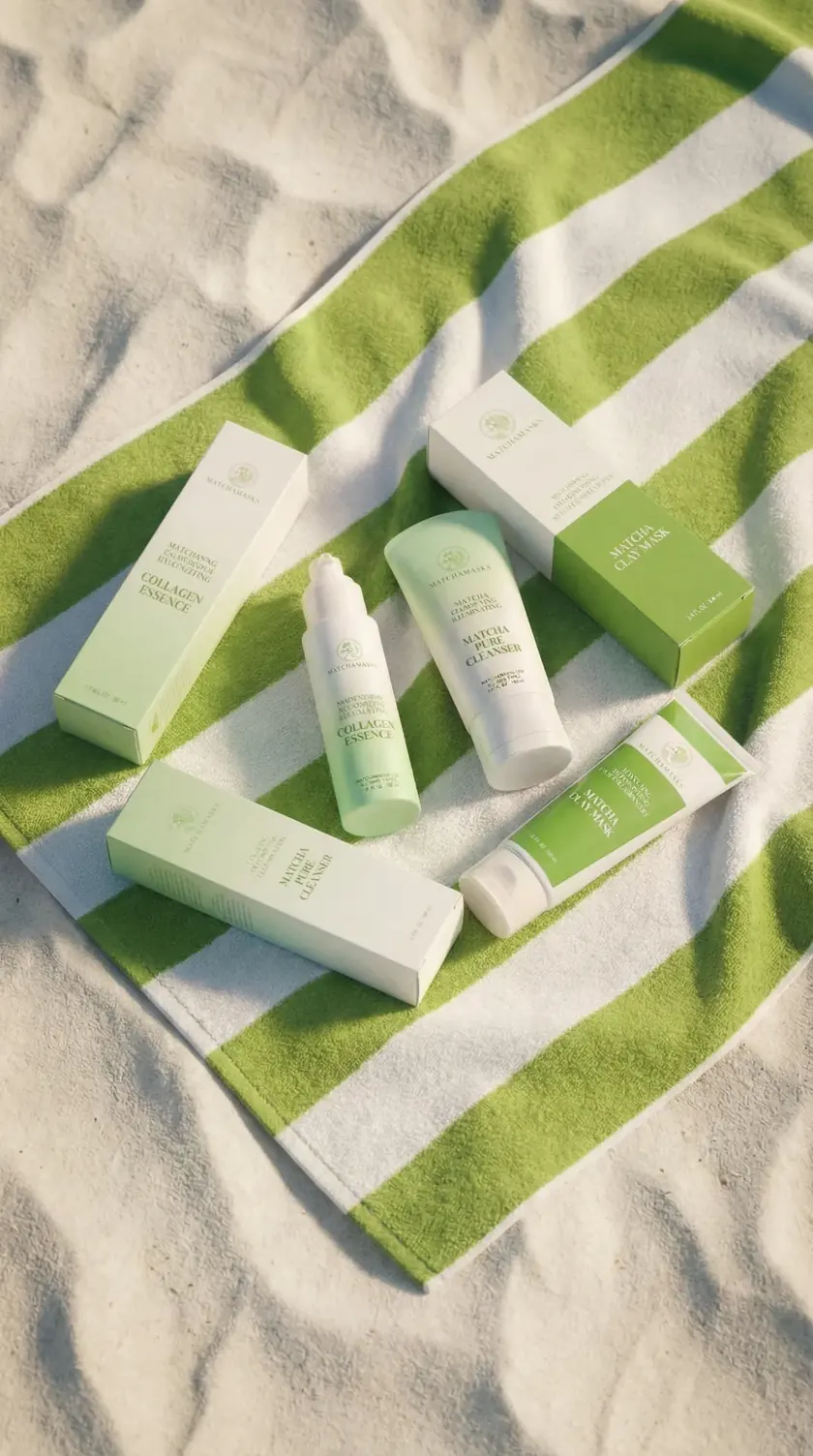 The Matcha Ritual on a green and white striped towel