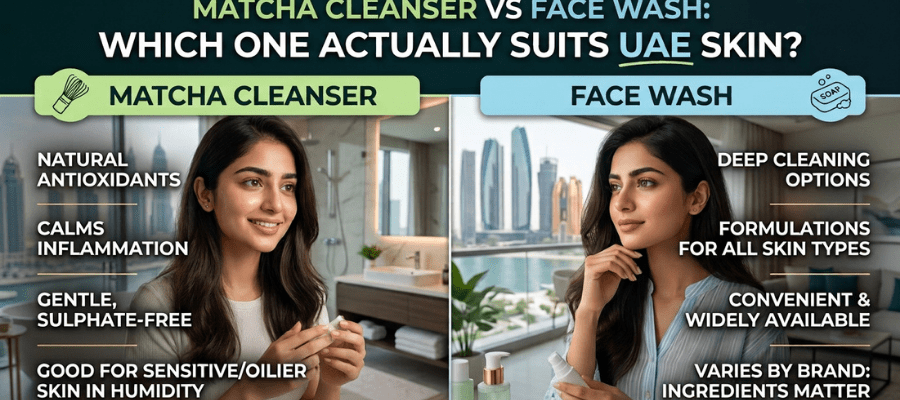 Matcha Cleanser vs Face Wash: Which One Actually Suits UAE Skin? - MatchaMasks